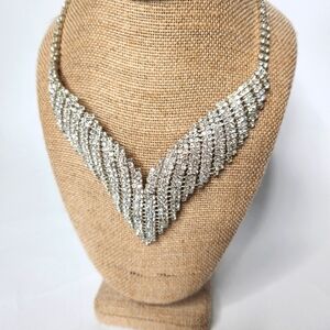 Women's Rhinestone Statement Necklace Silvertoned Bridal